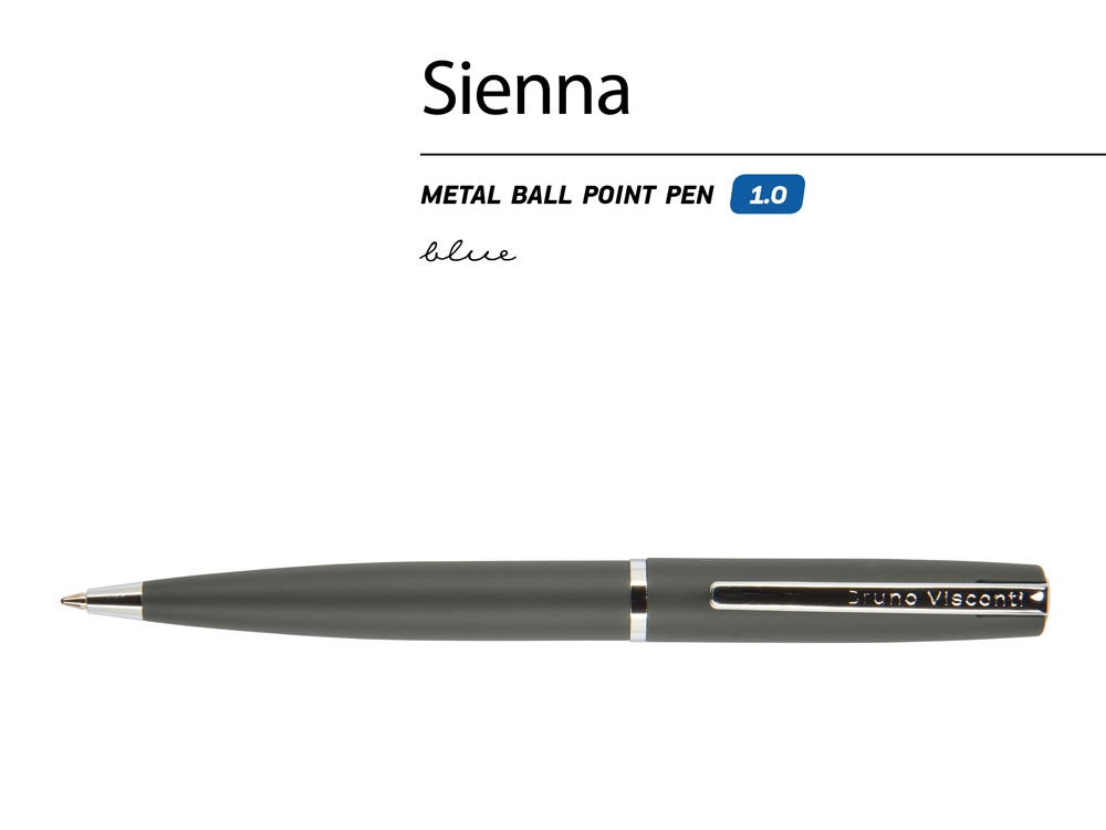 Ручка "Sienna" шариковая  автоматическая, серый металлический корпус, 1.0 мм, синяя