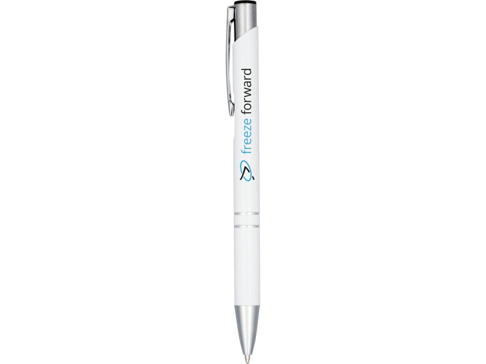 Кнопочная шариковая ручка Moneta из анодированного алюминия, черные чернила, белый