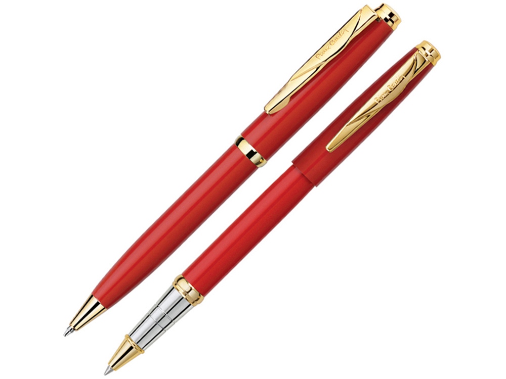 Набор: шариковая ручка и ручка-роллер PEN & PEN. Pierre Cardin, красный/серебристый/золотистый