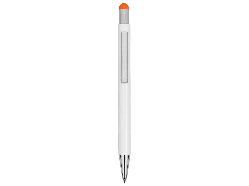 Ручка металлическая шариковая «Flowery» со стилусом и цветным зеркальным слоем, белый/оранжевый